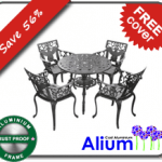 Alium Lincoln Cast Aluminium 4 Seater Round Garden Furniture Set in Black