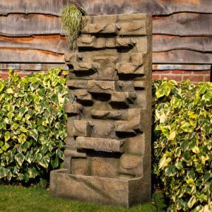 Stone Water Wall Tiered Cascading Planter Water Feature With Lights